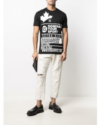 T-shirt à col rond imprimé noir et blanc DSQUARED2