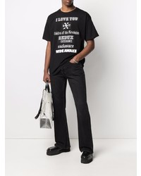 T-shirt à col rond imprimé noir et blanc Raf Simons