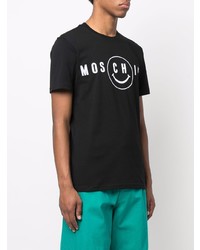 T-shirt à col rond imprimé noir et blanc Moschino