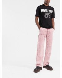 T-shirt à col rond imprimé noir et blanc Moschino