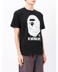 T-shirt à col rond imprimé noir et blanc A Bathing Ape