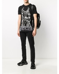 T-shirt à col rond imprimé noir et blanc Philipp Plein