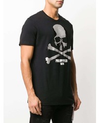 T-shirt à col rond imprimé noir et blanc Philipp Plein