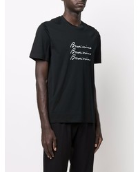 T-shirt à col rond imprimé noir et blanc Brioni