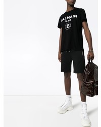 T-shirt à col rond imprimé noir et blanc Balmain