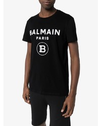 T-shirt à col rond imprimé noir et blanc Balmain