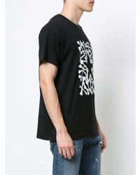 T-shirt à col rond imprimé noir et blanc Amiri