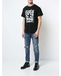 T-shirt à col rond imprimé noir et blanc Amiri