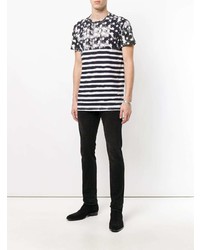 T-shirt à col rond imprimé noir et blanc Balmain