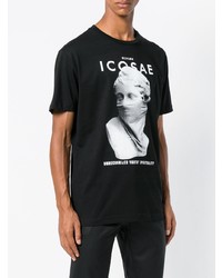 T-shirt à col rond imprimé noir et blanc Icosae