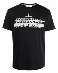 T-shirt à col rond imprimé noir et blanc Stone Island