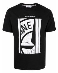 T-shirt à col rond imprimé noir et blanc Stone Island