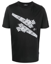T-shirt à col rond imprimé noir et blanc Stone Island Shadow Project