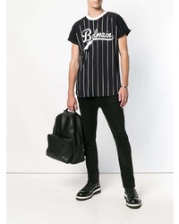 T-shirt à col rond imprimé noir et blanc Balmain