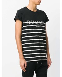 T-shirt à col rond imprimé noir et blanc Balmain