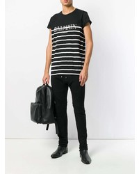 T-shirt à col rond imprimé noir et blanc Balmain