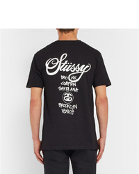 T-shirt à col rond imprimé noir et blanc Stussy