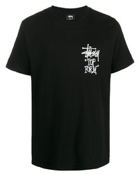 T-shirt à col rond imprimé noir et blanc Stussy