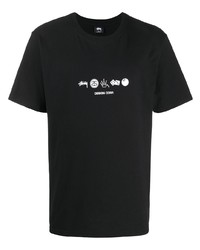 T-shirt à col rond imprimé noir et blanc Stussy