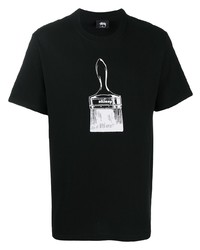 T-shirt à col rond imprimé noir et blanc Stussy