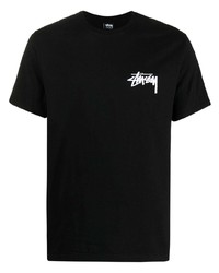 T-shirt à col rond imprimé noir et blanc Stussy