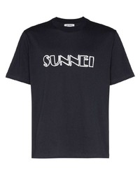 T-shirt à col rond imprimé noir et blanc Sunnei