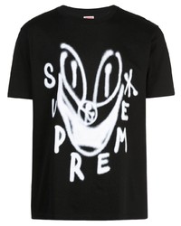 T-shirt à col rond imprimé noir et blanc Supreme