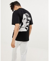 T-shirt à col rond imprimé noir et blanc Systvm