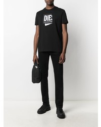 T-shirt à col rond imprimé noir et blanc Diesel