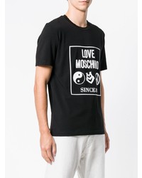 T-shirt à col rond imprimé noir et blanc Love Moschino