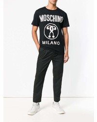 T-shirt à col rond imprimé noir et blanc Moschino