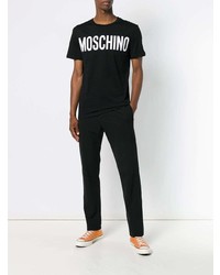 T-shirt à col rond imprimé noir et blanc Moschino