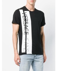 T-shirt à col rond imprimé noir et blanc Versace Jeans