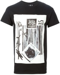 T-shirt à col rond imprimé noir et blanc