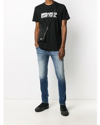 T-shirt à col rond imprimé noir et blanc Diesel