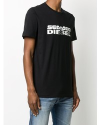 T-shirt à col rond imprimé noir et blanc Diesel