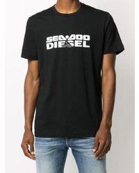 T-shirt à col rond imprimé noir et blanc Diesel