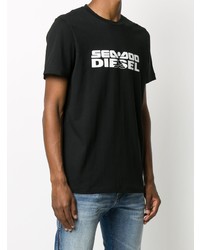 T-shirt à col rond imprimé noir et blanc Diesel