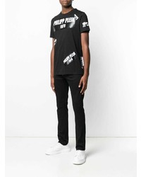 T-shirt à col rond imprimé noir et blanc Philipp Plein