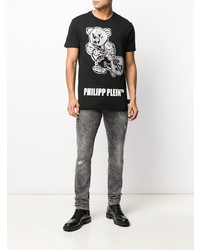 T-shirt à col rond imprimé noir et blanc Philipp Plein