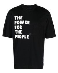 T-shirt à col rond imprimé noir et blanc The Power for the People