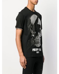 T-shirt à col rond imprimé noir et blanc Philipp Plein