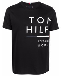 T-shirt à col rond imprimé noir et blanc Tommy Hilfiger