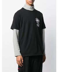 T-shirt à col rond imprimé noir et blanc Stussy