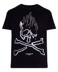 T-shirt à col rond imprimé noir et blanc Travis Scott