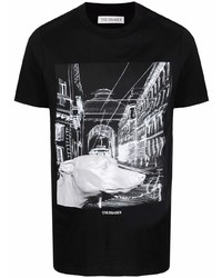 T-shirt à col rond imprimé noir et blanc Trussardi