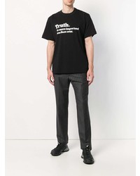 T-shirt à col rond imprimé noir et blanc Sacai