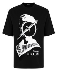 T-shirt à col rond imprimé noir et blanc Undercoverism