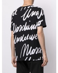 T-shirt à col rond imprimé noir et blanc Moschino