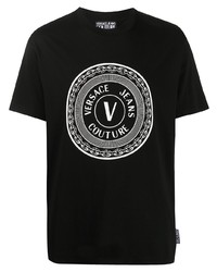 T-shirt à col rond imprimé noir et blanc VERSACE JEANS COUTURE